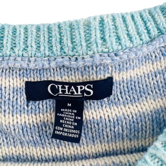 Chaps Sweater Womens Medium Boat Neck Pullover Blue Orange Soft Short Sleeves - Picture 3 of 5